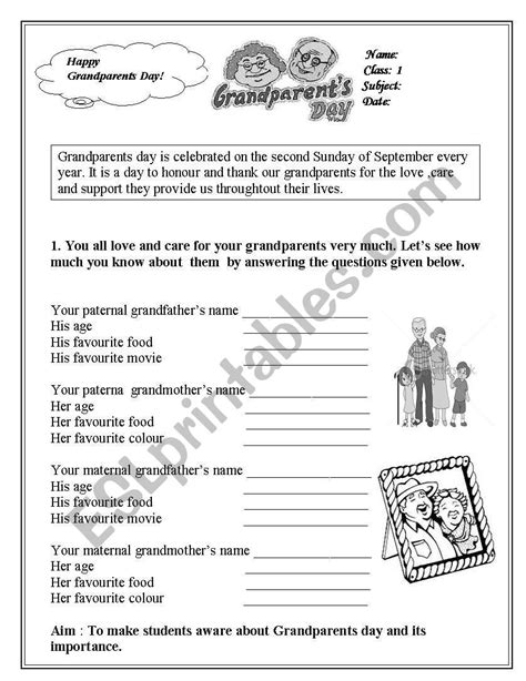 english worksheets grandparents day ws