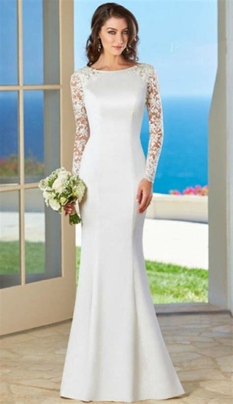 simple elegant long sleeves wedding dress for older brides over 40 50 60 70 elegant second