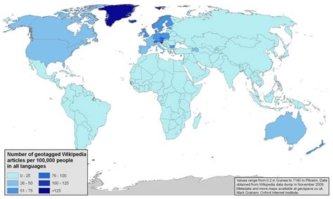 map reveals which countries wikipedia discusses most and least