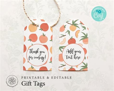 peach giftfavor tags printable gift tags editable text etsy gift