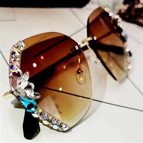 2021 vintage fashion oversized rimless sunglasses women famous luxury