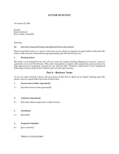 letter  intent  business partnership template professional