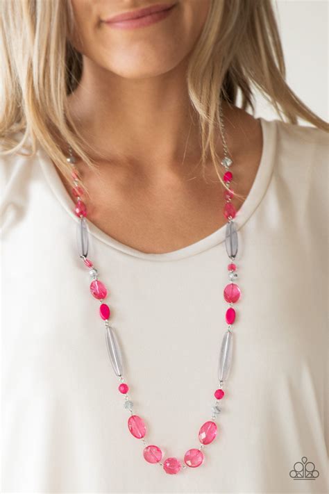 paparazzi  quintessence pink crystal bead silver necklace
