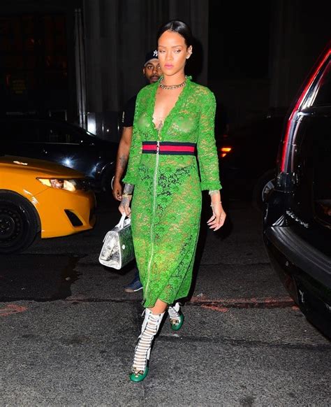 rihanna exposes her nipples in a see through dress while