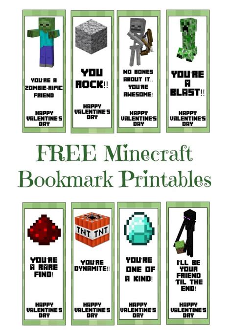 printable minecraft valentines day bookmarks minecraft  funny