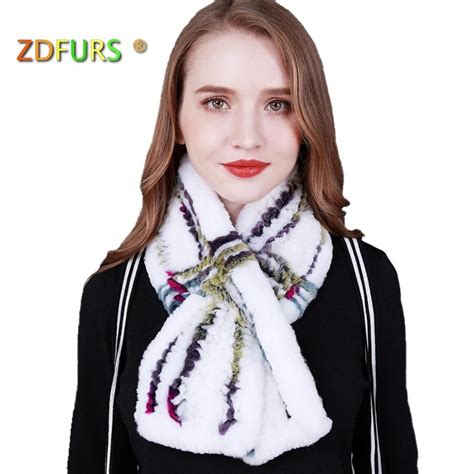 zdfurs new knitted rabbit fur scarf women winter shawls scarves