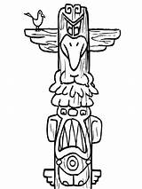 Totem Pole Coloring Drawing Poles Pages Native American Clipart Easy Clip Kids Giants Color Outline Printable Cedar Cliparts Perched Bird sketch template