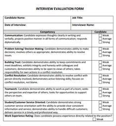 interview evaluations images   sample resume interview evaluation form
