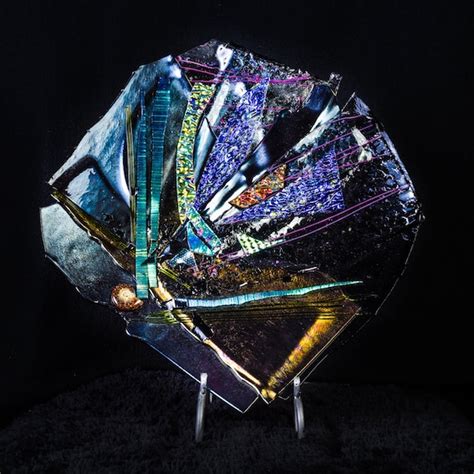 Blue Dichroic Glass Abstract Sculpture Bold Colors Art