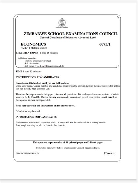 zimsec advanced level economics  exam papers