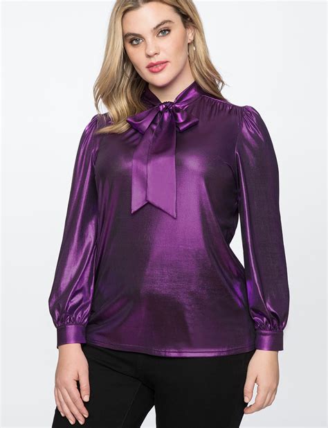Metallic Bow Blouse Purple Casual Skirt Outfits Pretty Outfits Plus