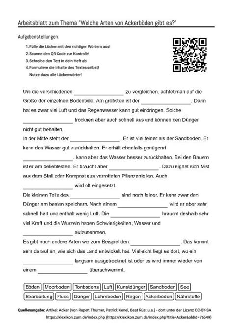 arbeitsblatt mit lueckentext zum thema welche arten von