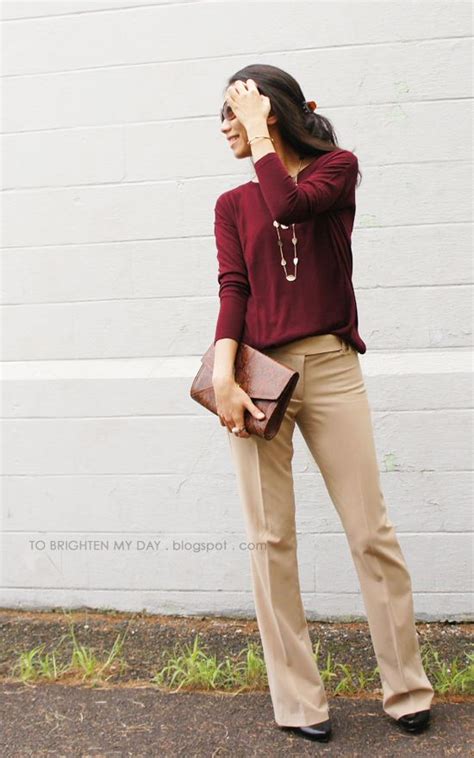 burgundy maroon sweater and dark khaki pants khaki pants