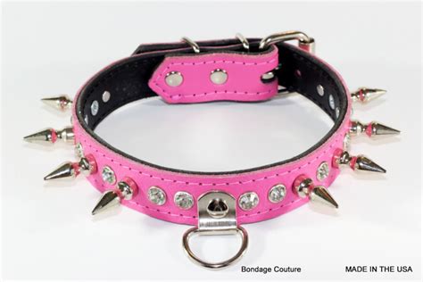 spiked leather human collar pink bdsm collar pink spiked etsy