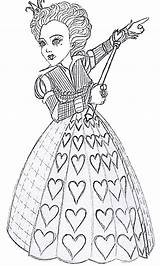 Alice Wonderland Coloring Pages Burton Tim Printable Queen Red Hearts sketch template
