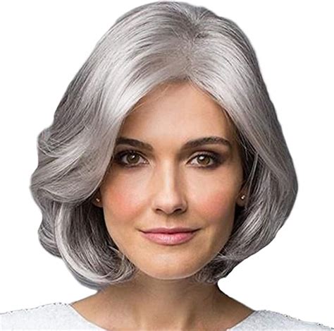 Andongnywell Short Silver Grey Curly Wig With Bangs For