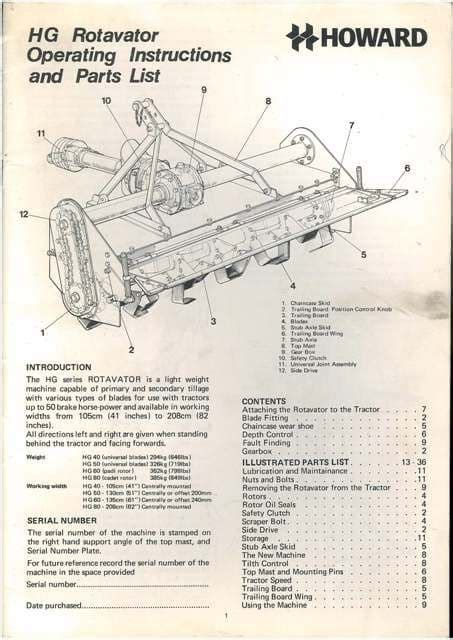 howard rotavator hg     operators manual  parts list