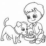 Dog Coloring Feeding Vector Child Book Stock Illustration sketch template