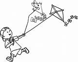 Coloring Flying Pages Boy Kites Kite Children sketch template