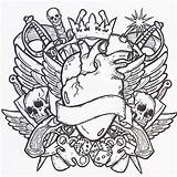Coloring Tattoo Pages Tattoos Cool Skull Colouring Adult Tribal Book Designs Skulls Colour Cross Flash Printable Awesome Heart Print Drawing sketch template