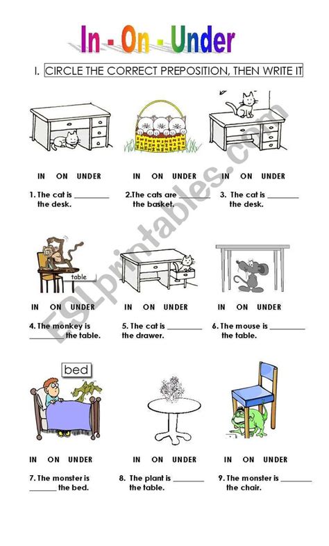 preposition worksheet  kindergarten worksheets