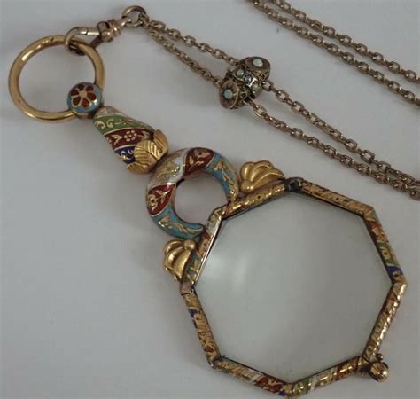 Unusual Antique Victorian 18k Gold Enamel Magnifying Glass