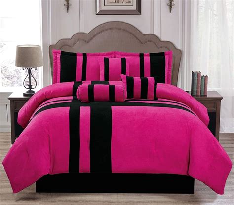 Empire Home Pink And Black Cross 7 Piece Solid Suede Soft Comforter Set