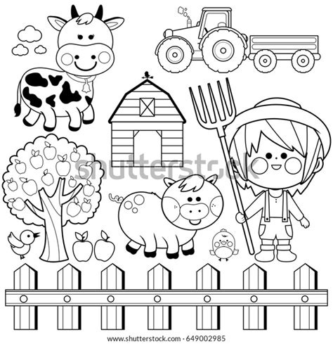 farmer boy set child farm animals stock vector royalty