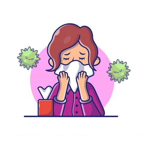Premium Vector Woman With Cold Or Flu Holding Tissue