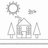 Shapes House Coloring Sun Bird Shape Clipart Trees Clip Cliparts Library Use sketch template