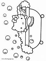 Kitty Coloring Hello Bathtub Pages Colouring Bath Soap Bubbles Color Sheet Taking Printable Drawing Print Mermaid Visit Newest Cartoon Making sketch template