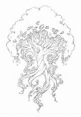 Tree Life Coloring Yggdrasil Pages Simple Sketch Tattoo Drawing Printable Template Trees Roots Adult Celtic Norse Wood Color Beautiful Painting sketch template