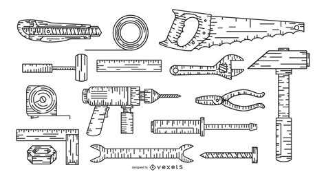 hand drawn tools collection set vector