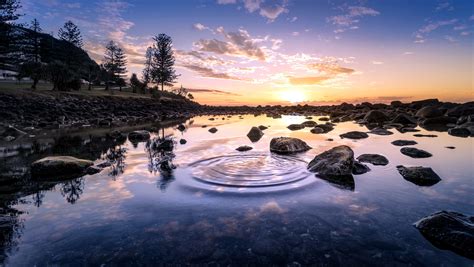 picture sunset water ripples landscape