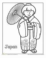 Coloring Pages Japanese Traditional Clothing Worksheets Around Kids Japan Asian Clothes Culture Paper Fan Flag Dolls Education Colouring American Sheets sketch template