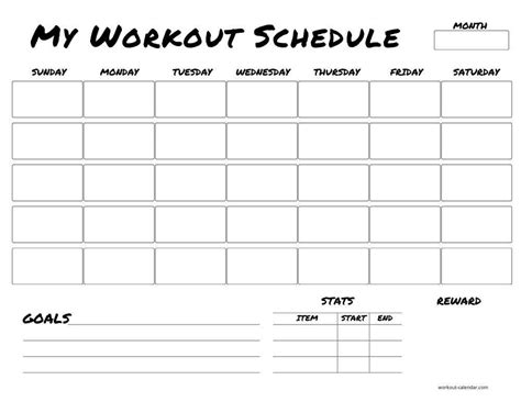 printable cute workout calendar template