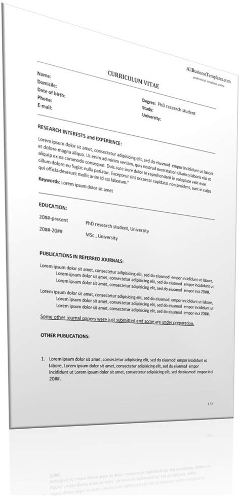 phd research student resume sample templates  allbusinesstemplatescom