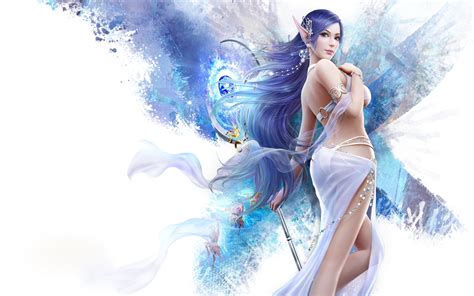 elegant girl with long blue hair fantasy anime wallpapers for desktop 5120x3200