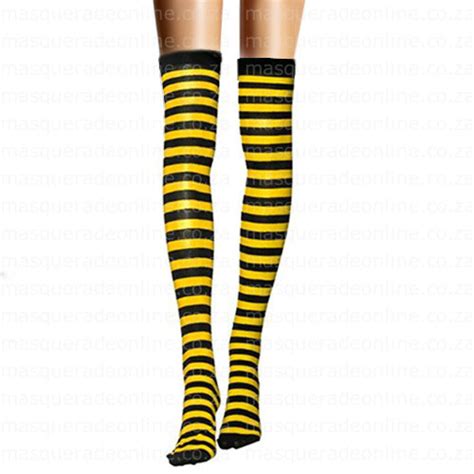 Yellow And Black Stripe Thigh High Stockings Masquerade Costume Hire