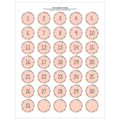 printable numbers pretty pink wreath style tortagialla