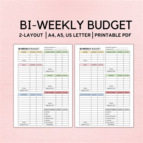 printable bi weekly budget template customize  print