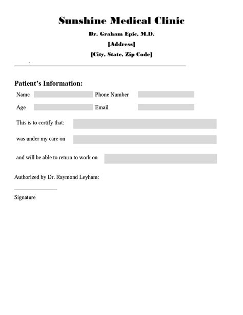 customizable  printable doctors note templates