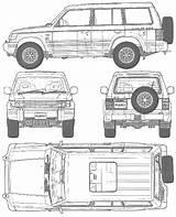 Pajero Mitsubishi Blueprints Blueprint Suv 1999 Sport Montero Car Jeep Model 4x4 Sheet Cars Print Blue Road Shogun Off Rover sketch template