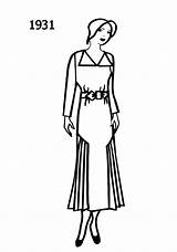 Fashion Coloring 1930s Pages Dress Template sketch template