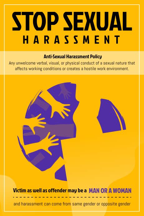 yellow stop sexual harassment poster template postermywall