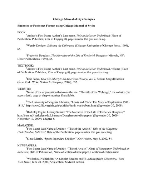 chicago manual  style samples endnotes  footnotes format