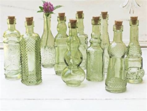 Vintage Glass Bottles With Corks Bud Vases Assorted