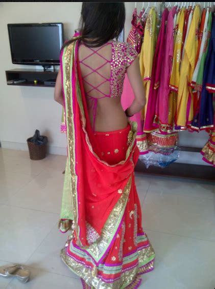 beautiful fuchsia lehenga and backless blouse with images