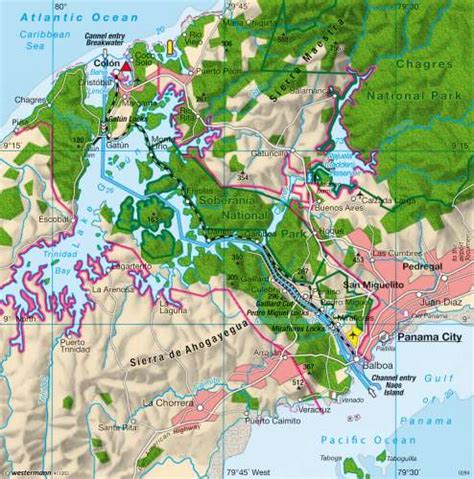 Detailed maps of panama canal area