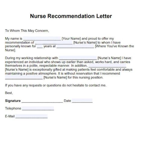 employee recommendation letter nurse